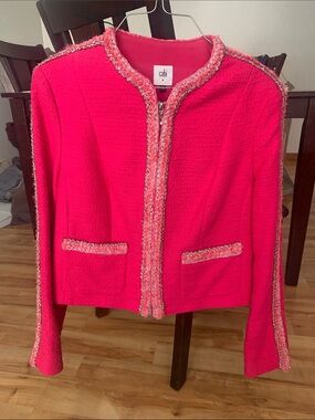 CAbi #6466 Hot Pink Barbiecore Tweed Zip Jacket